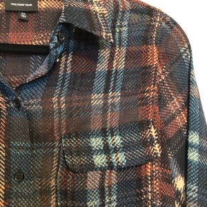WHO WHAT WEAR Medium Plaid Sheer Blouse